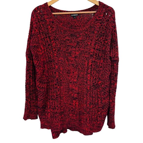 Express red/black oversized open weave sweater size small - Picture 2 of 7